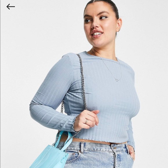 ASOS DESIGN Curve lettuce edge crop t-shirt in dusty blue - Picture 2 of 2